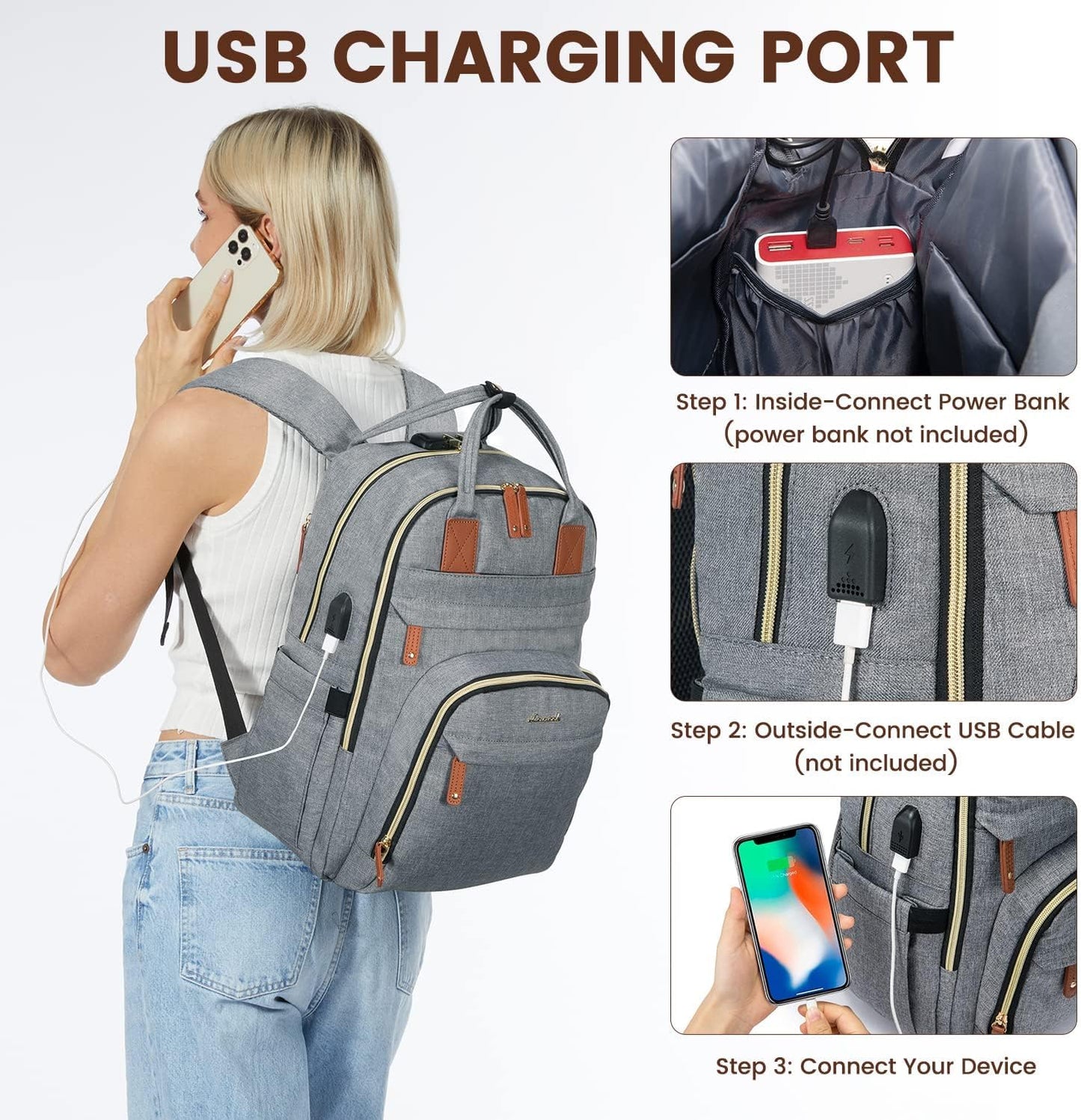 Laptop Backpack for Women & Men, Unisex Travel Anti-Theft Work Business Computer College Bag Purse, Casual Hiking Outdoor Carry on Daypack with Lock, Fits 15.6 Inch Laptop, Grey