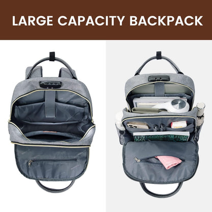 Laptop Backpack for Women & Men, Unisex Travel Anti-Theft Work Business Computer College Bag Purse, Casual Hiking Outdoor Carry on Daypack with Lock, Fits 15.6 Inch Laptop, Grey